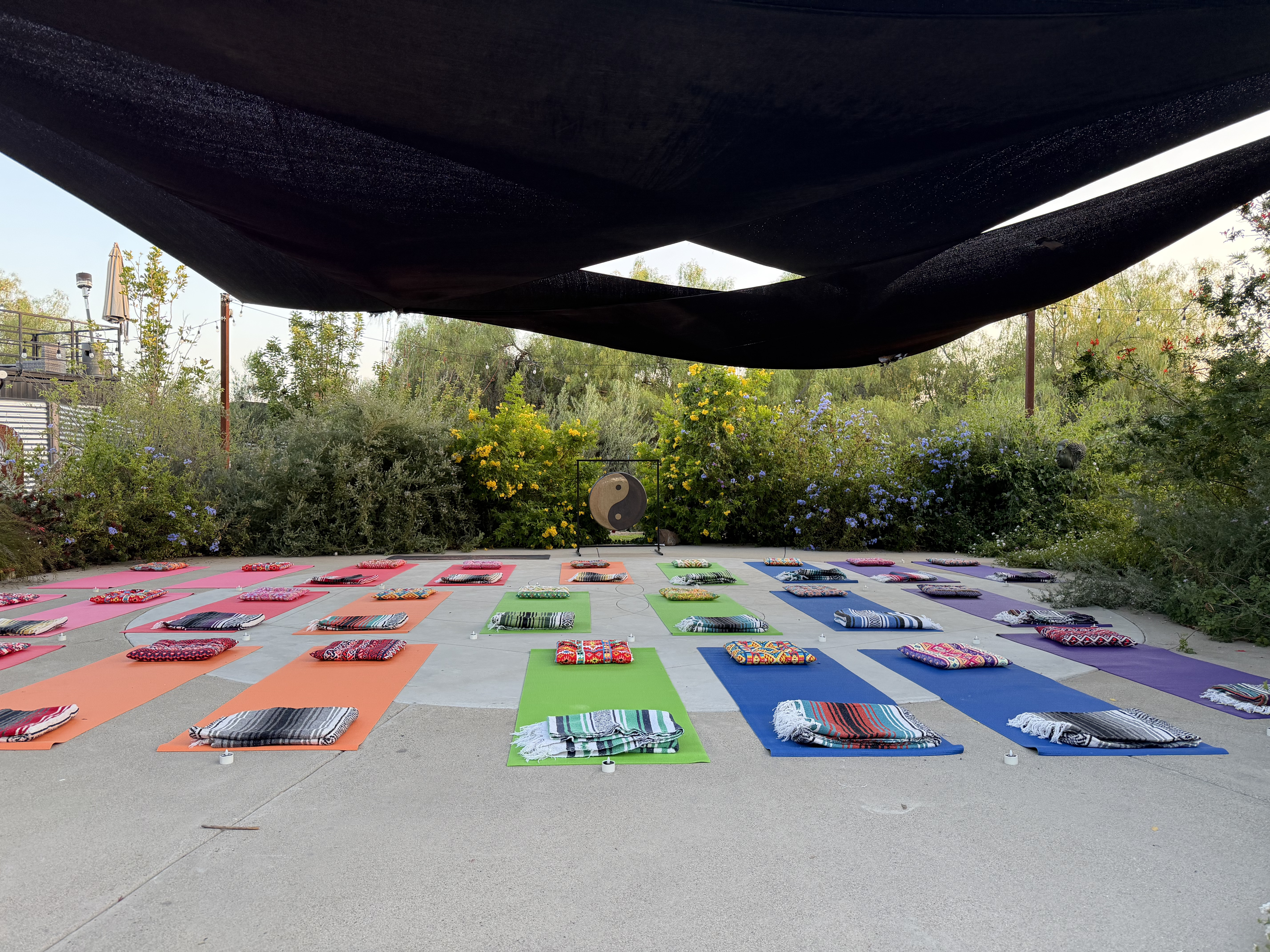 Outdoor yoga sanctuary setup
